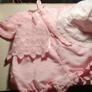 Vintage Handmade Baby Girls Bonnet Jacket & Shorts